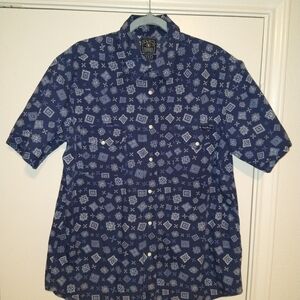 Lucky Brand Dungarees Western Short Sleeve Pearl Snap Shirt Men's sz Large.